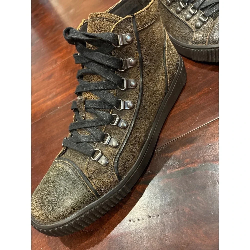 John Varvatos High Top 'Schooner' Boots Mens 8.5 Crackle Leather D Rng Lace Up